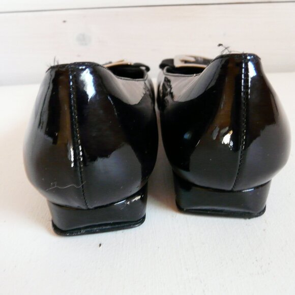 Stuart Weitzman Black Patent Leather Slip On Large Buckle Flats Sz 37 US 6.5 - Picture 5 of 14